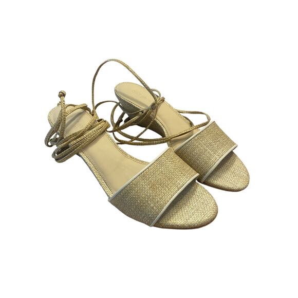 Cult Gaia Mirai Ankle Wrap Wedge Sandals Leather Straw Natural Beige Size 39.5 - Picture 3 of 14